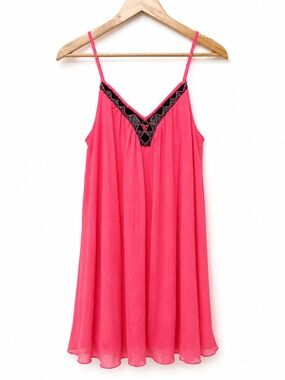 Express Coral Pink Beaded Swing Dress Size M | Sleeveless Boho Summer Dress | Fl